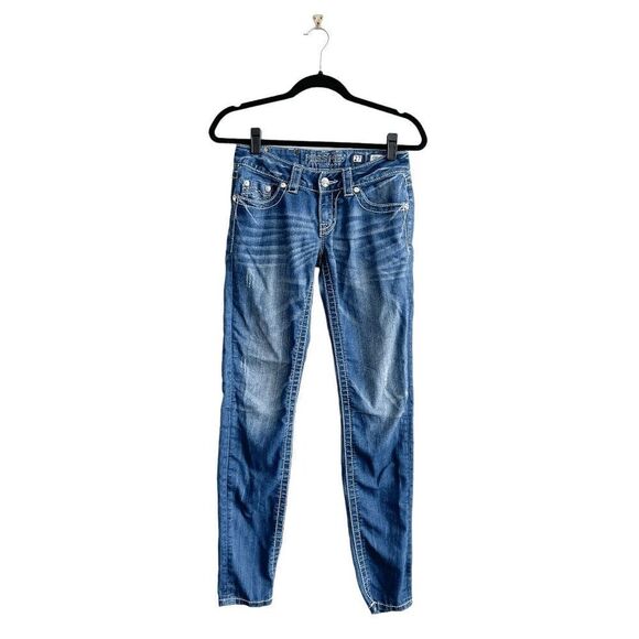 Miss Me Womens Mid-Rise Straight-Leg Skinny Fit Denim Jeans Blue Medium-Wash 27 - Picture 3 of 9